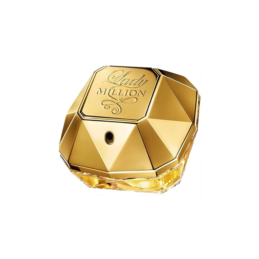 Refect Beauty Paco Rabanne Lady Million Eau de Parfum in a signature gold diamond-shaped glass bottle for women
