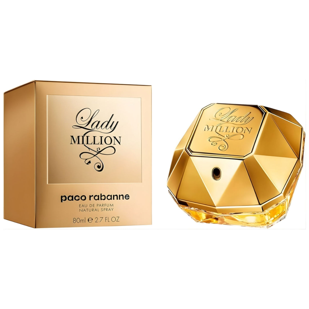 Refect Beauty Paco Rabanne Lady Million Eau de Parfum bottle and gold box packaging