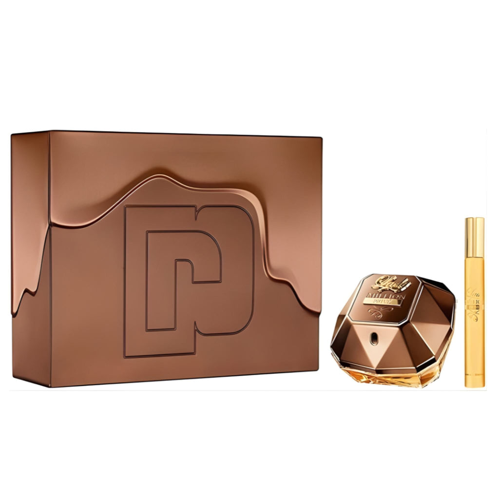 Refect Beauty Paco Rabanne Lady Million Prive gift set featuring a full-size perfume bottle and a travel-size spray.