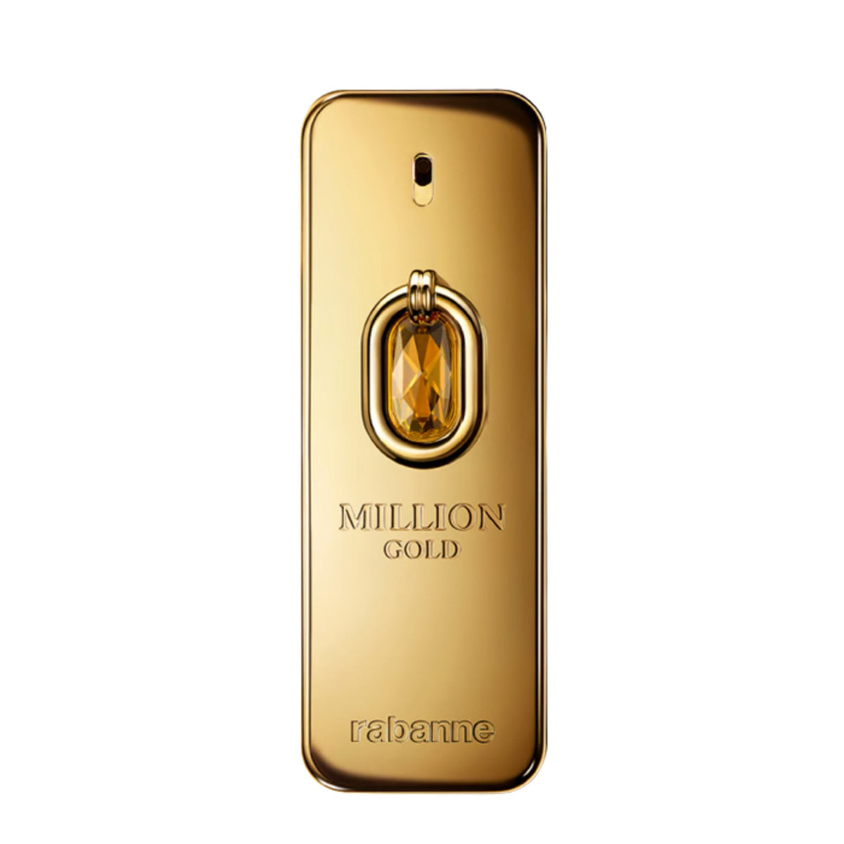 Refect Beauty Paco Rabanne Million Gold Elixir parfum bottle in a metallic gold rectangular design with a crystal gem