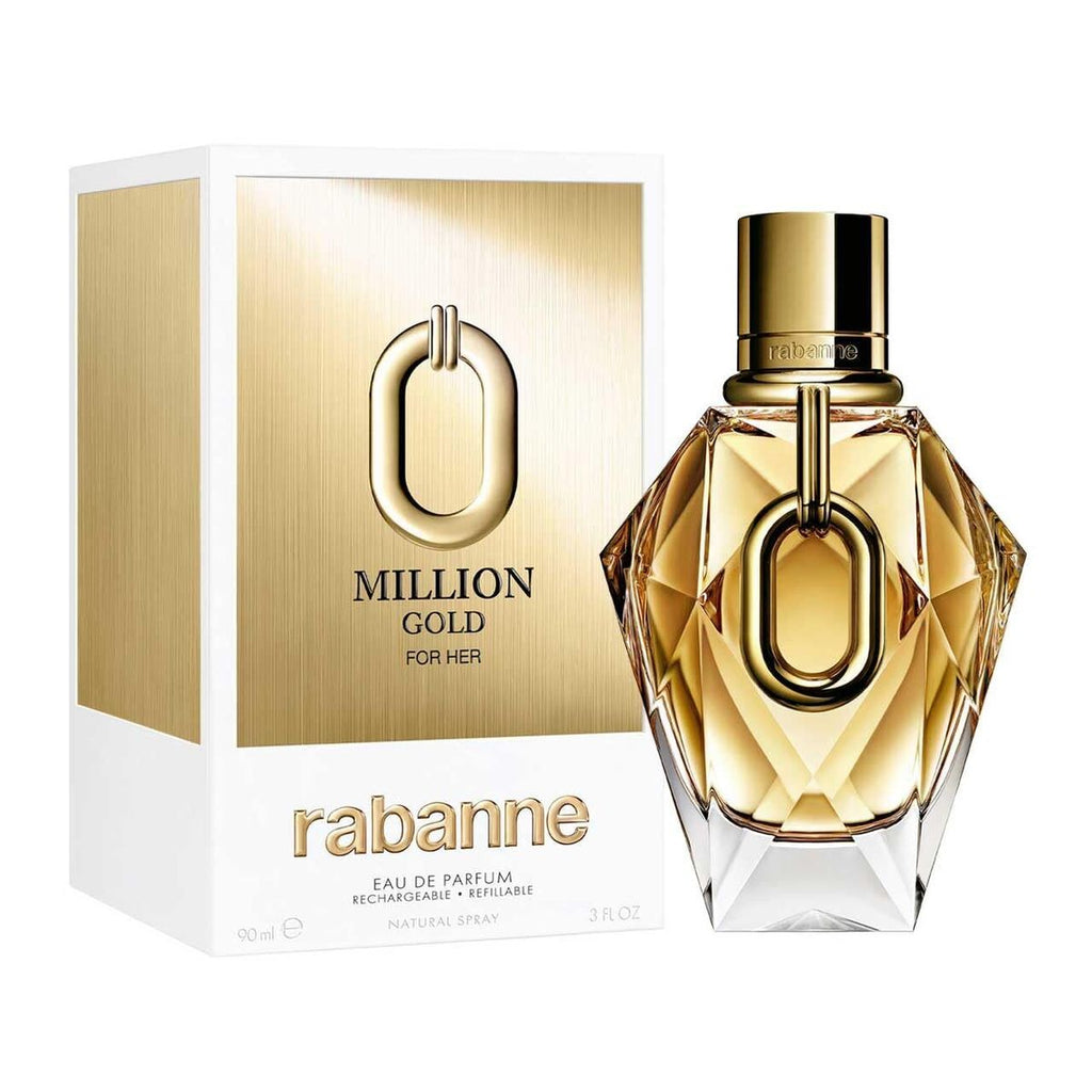 Refect Beauty Paco Rabanne Million Gold Eau de Parfum for women in a faceted gold bottle with matching gift box