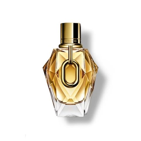 Refect Beauty Paco Rabanne Million Gold Eau de Parfum in a faceted gold glass bottle with a signature chain detail.