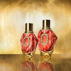 Refect Beauty Paco Rabanne Million Gold Pure Diamonds perfume bottles with red faceted glass and gold accents