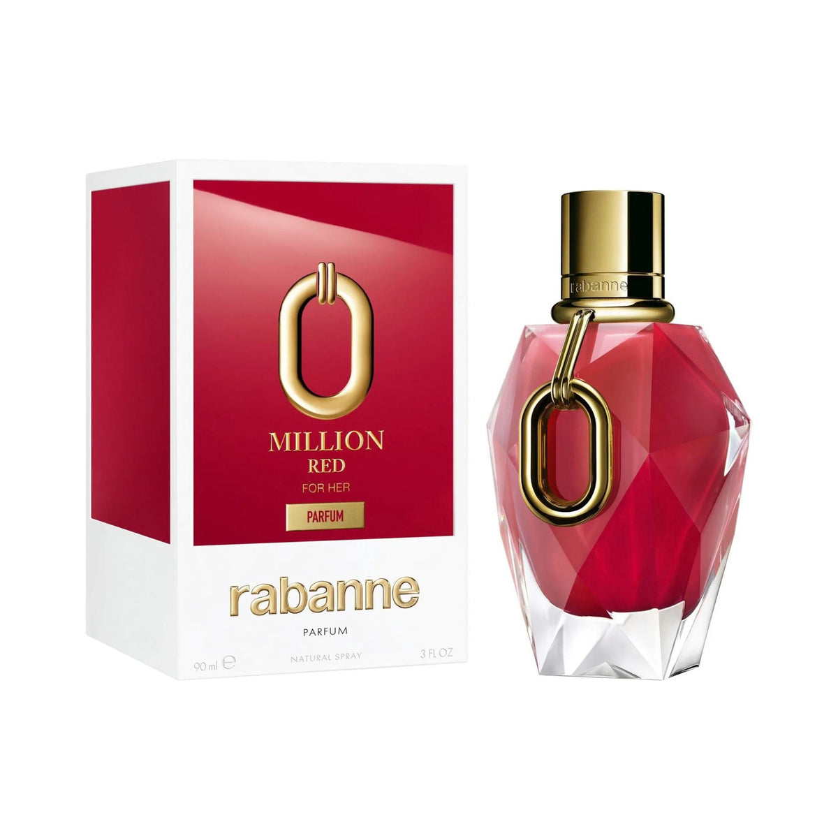 Refect Beauty Paco Rabanne Million Red For Her Parfum bottle and matching red and white box packaging