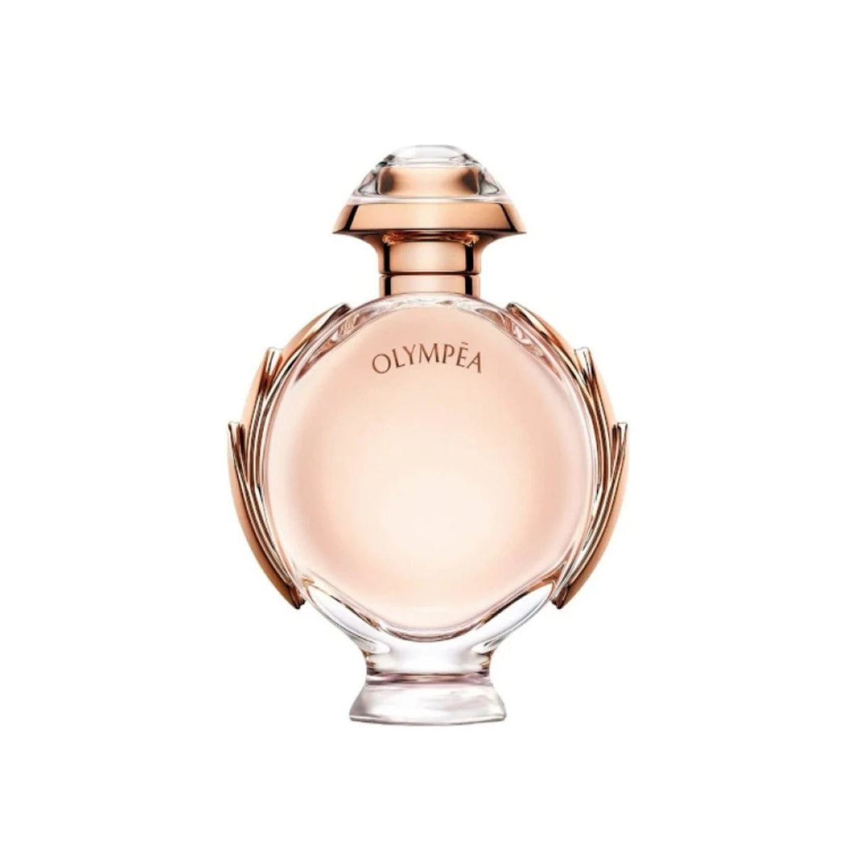 Refect Beauty Paco Rabanne Olympea Eau de Parfum in a round glass bottle with rose gold laurel leaf accents