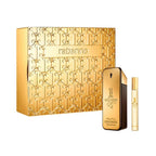 Refect Beauty Paco Rabanne 1 Million gift set featuring a gold box, 100ml eau de toilette, and 10ml travel spray.