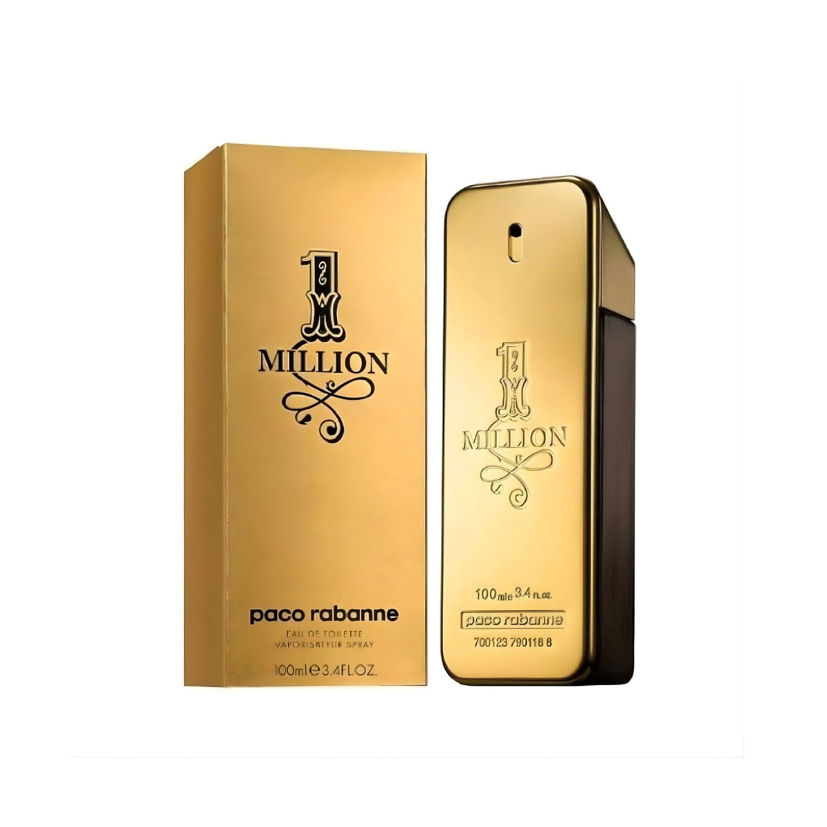 Refect Beauty Paco Rabanne One Million Eau de Toilette gold bar shaped bottle and matching packaging box