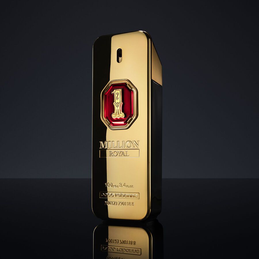 Refect Beauty Paco Rabanne 1 Million Royal Parfum in its iconic gold and red glass bottle against a dark background.