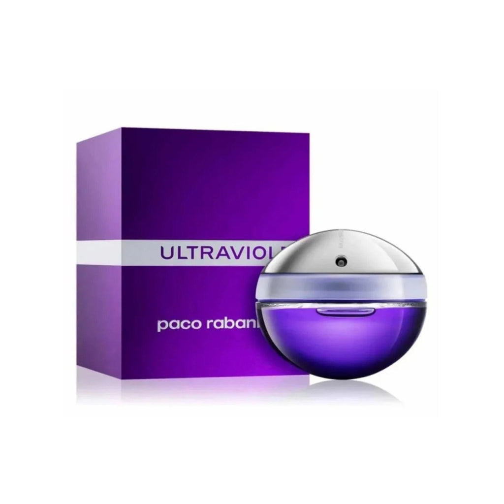 Refect Beauty Paco Rabanne Ultraviolet Eau de Parfum in a signature spherical purple glass bottle with matching box
