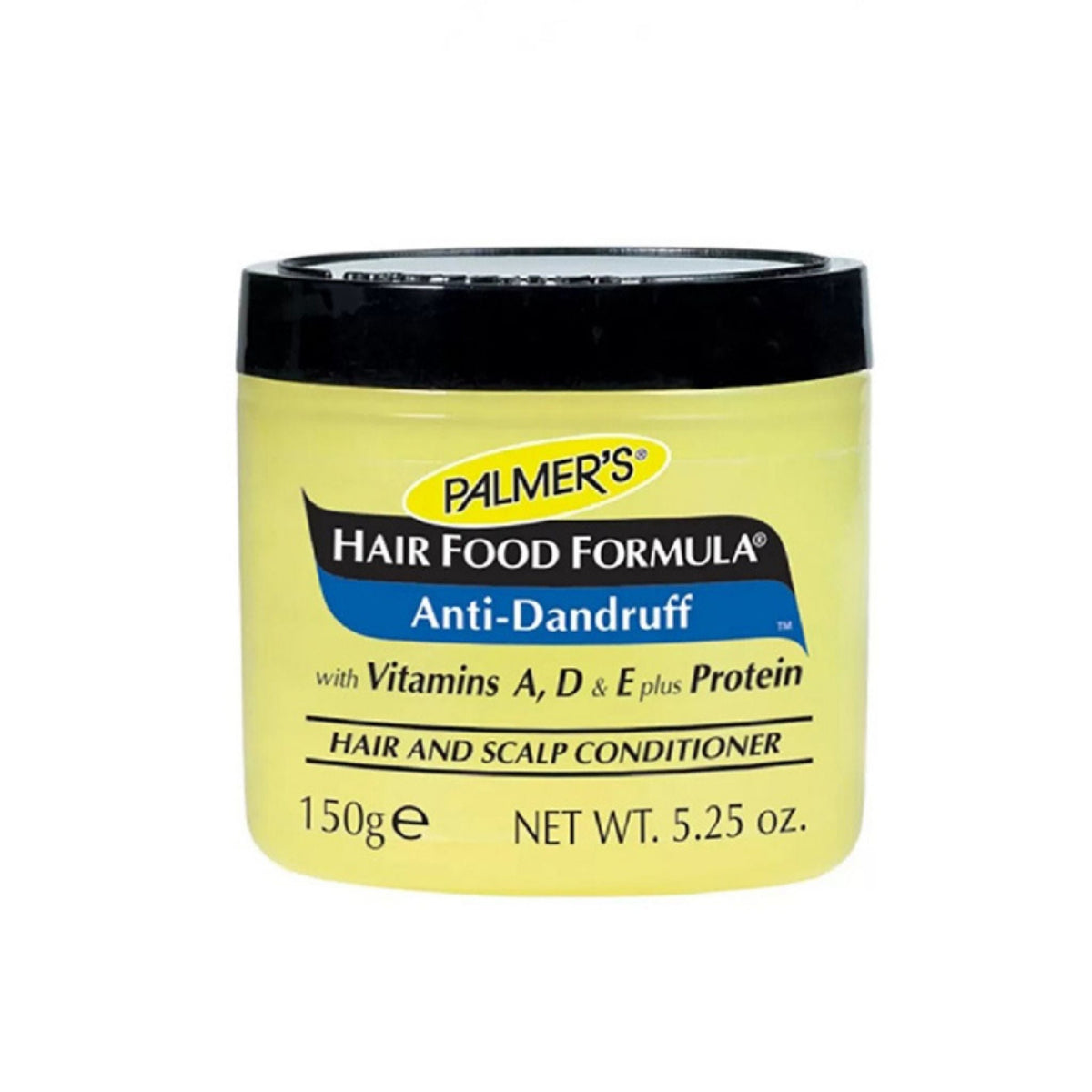 Refect Beauty Palmers Anti-Dandruff Hair Food Formula 150g scalp conditioner in a yellow jar with black lid.