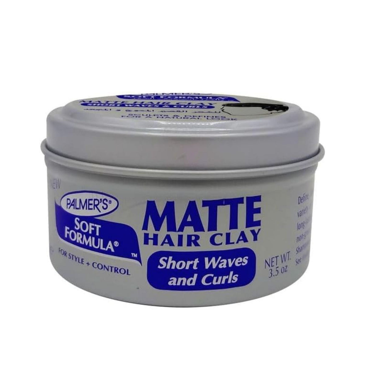 Refect Beauty Palmer's Soft Formula Matte Hair Clay for short waves and curls in a silver tin container.