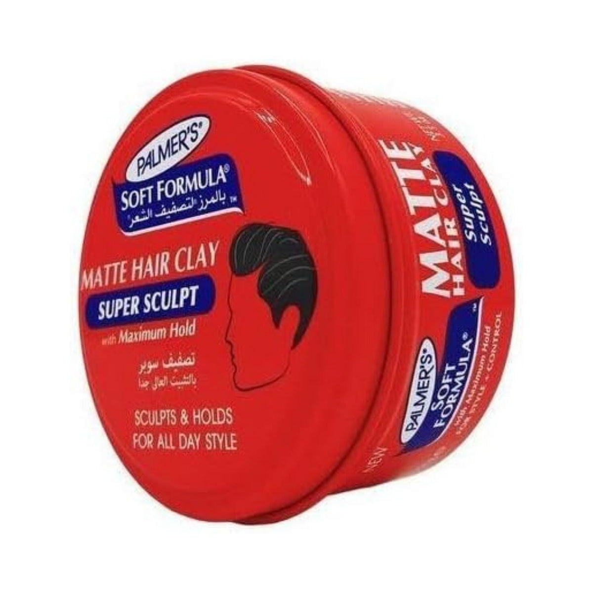 Refect Beauty Palmer’s Soft Formula Super Sculpt matte hair clay in a round red container for strong hold styling.