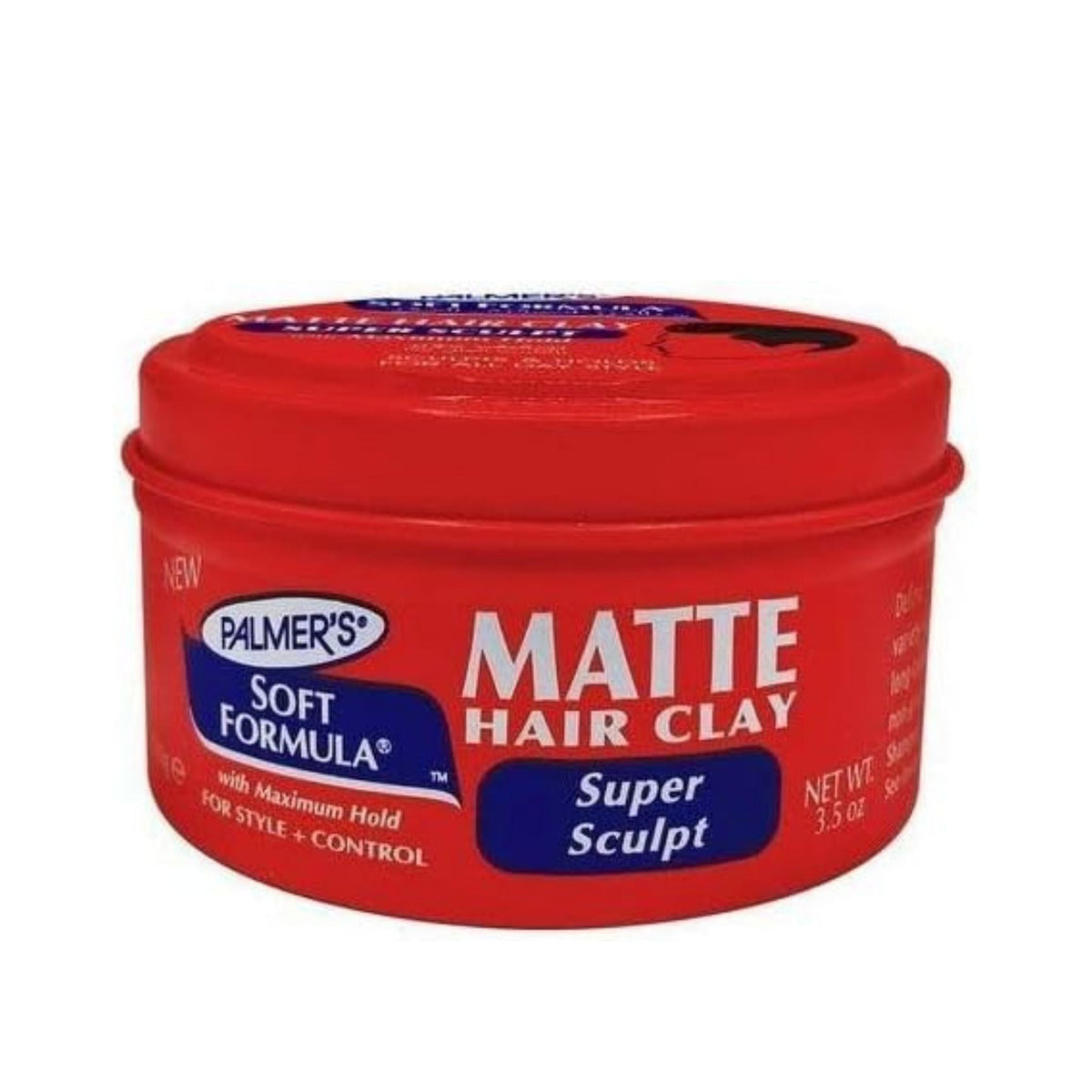 Refect Beauty Palmer’s Soft Formula Super Sculpt matte hair clay in a red circular container for strong hold styling