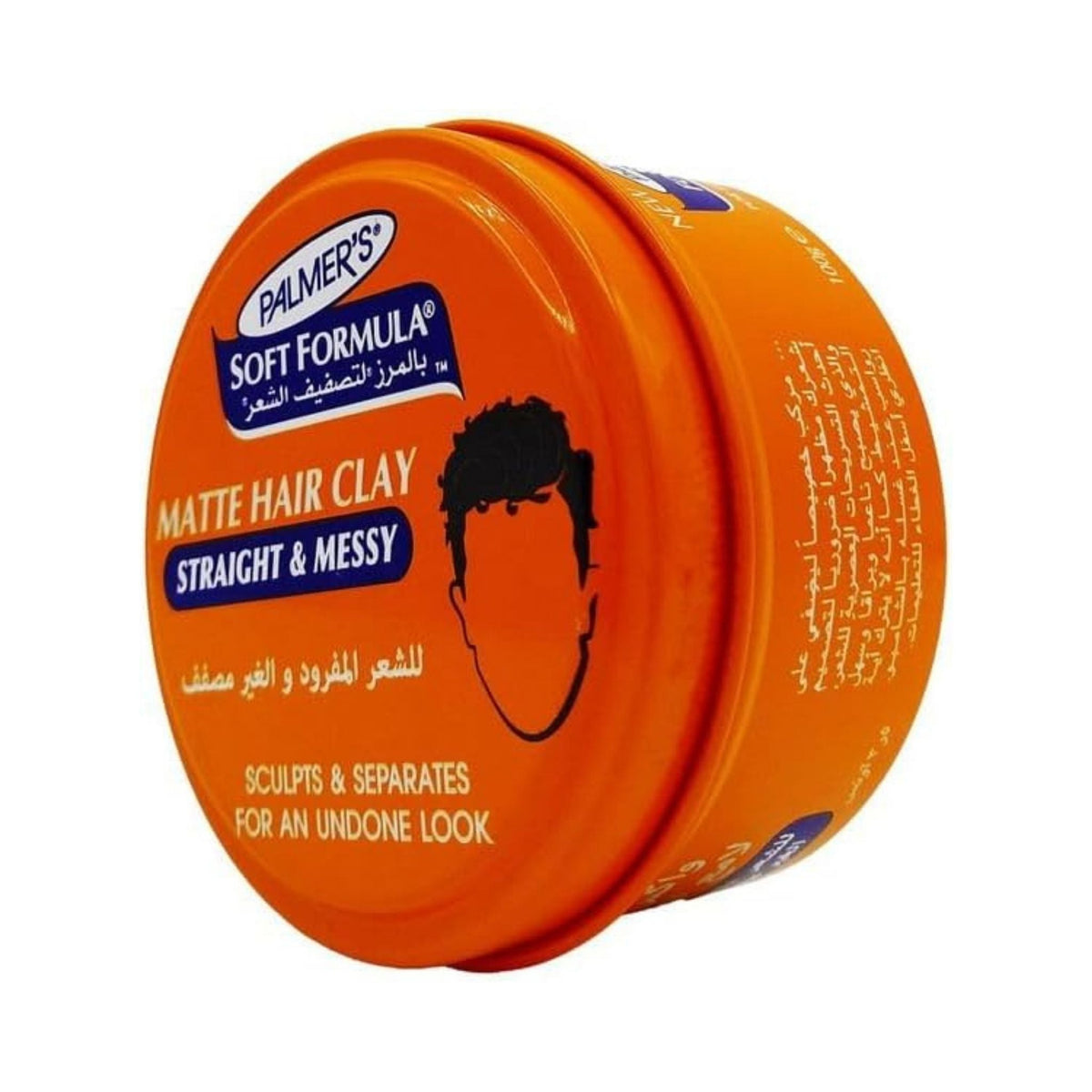 Refect Beauty Palmer's Soft Formula Matte Hair Clay in a round orange tin for straight and messy hairstyles.