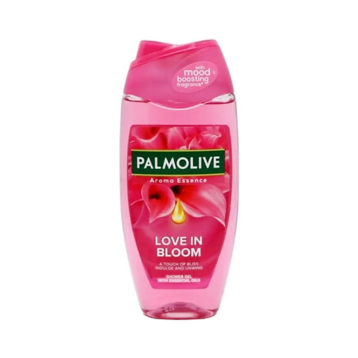 Refect Beauty Palmolive Aroma Essence Love in Bloom pink floral scented shower gel in a clear plastic bottle