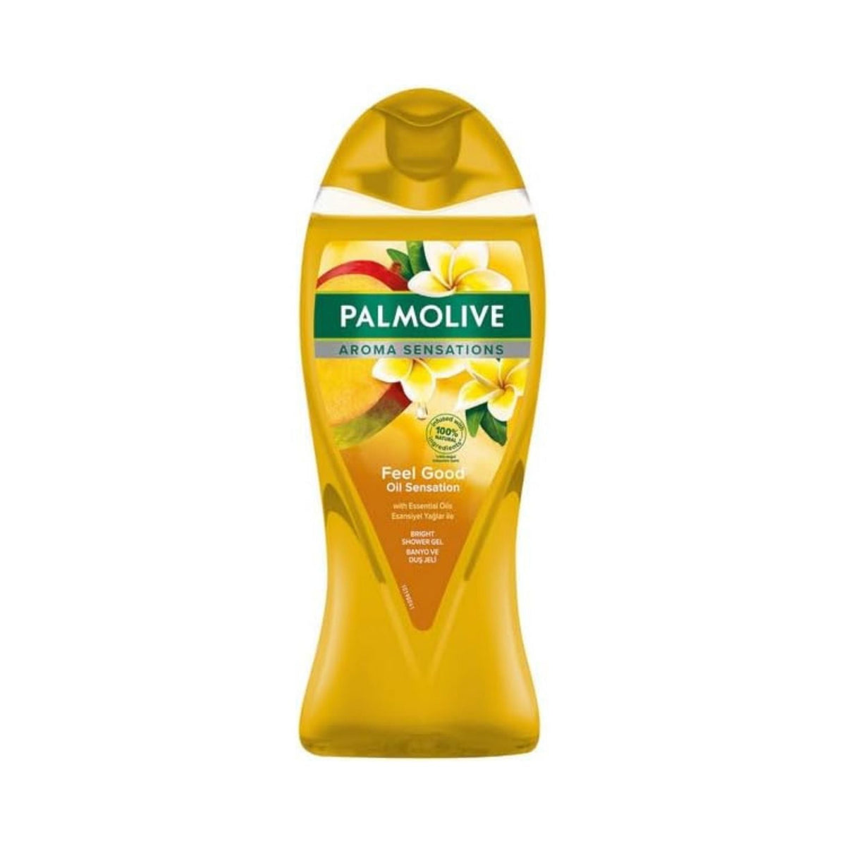 Refect Beauty Palmolive Feel Good Oil Sensation shower gel in a yellow bottle with floral and fruit graphics.