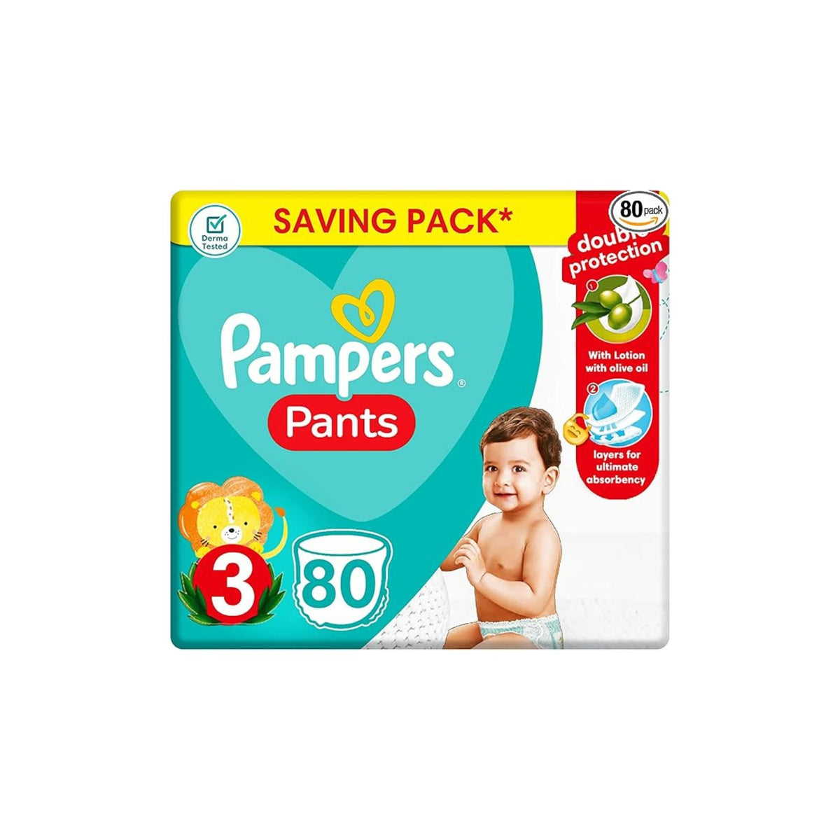 Refect Beauty Pampers Pants size 3 diapers with olive oil lotion in an 80-count saving pack for active babies