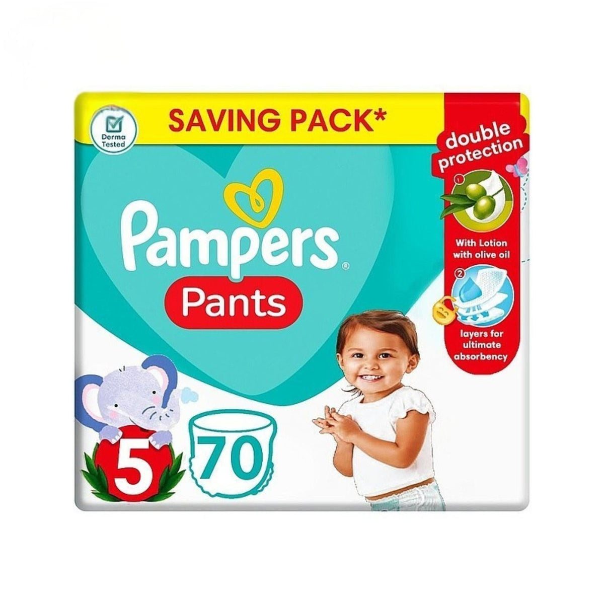 Refect Beauty Pampers Pants size 5 diapers with olive oil lotion for skin protection and 360 flexible waistband