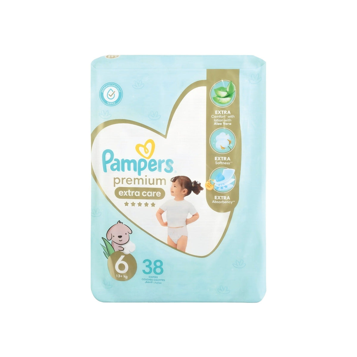 Refect Beauty Pampers Premium Extra Care size 6 diapers pack with Aloe Vera lotion for soft skin protection