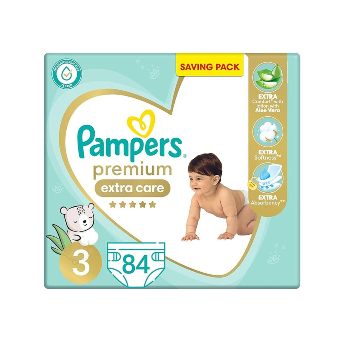 Refect Beauty Pampers Premium Extra Care size 3 diapers pack with Aloe Vera lotion and absorbent layers