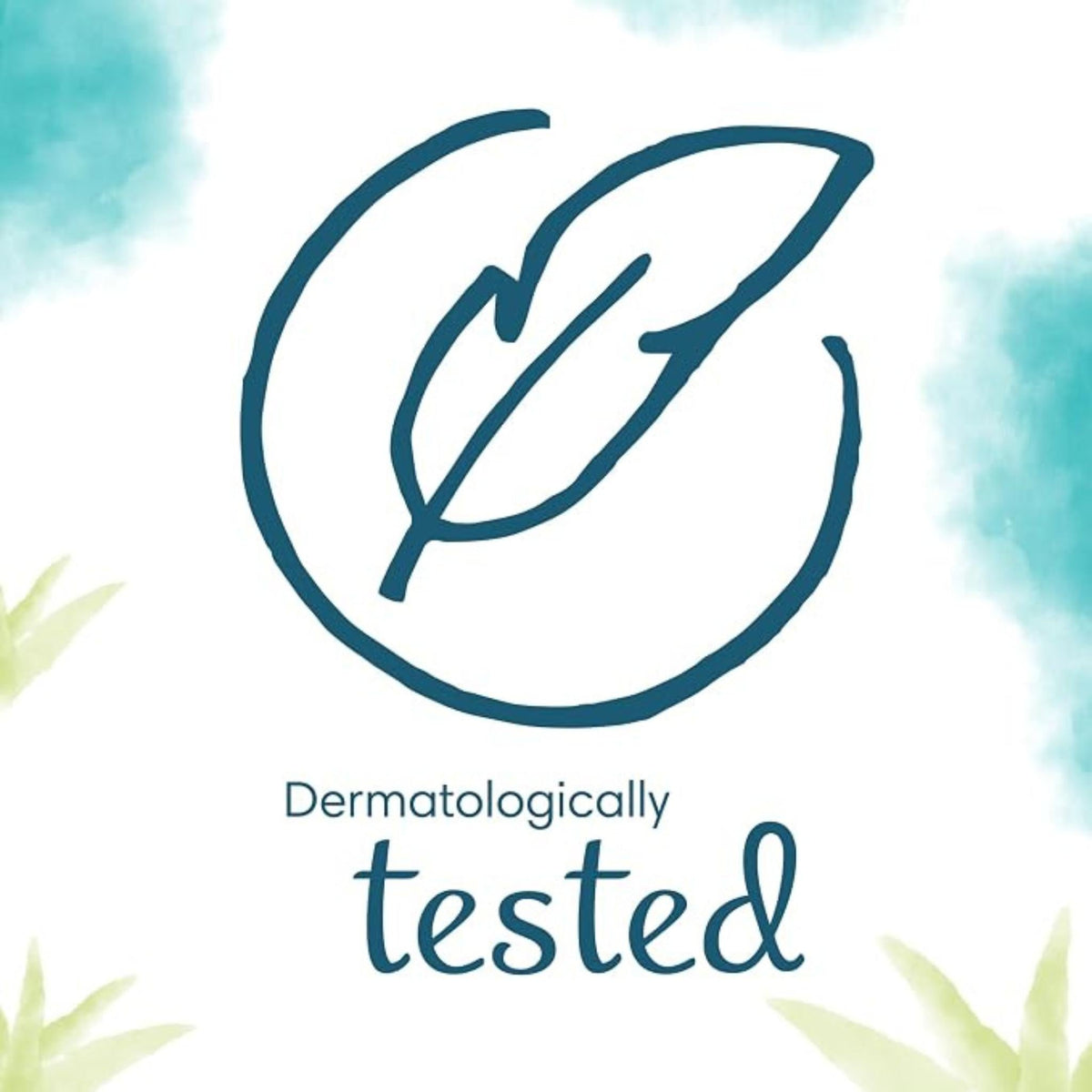 Refect Beauty Pampers Sensitive baby wipes dermatologically tested icon with a feather graphic on a white background