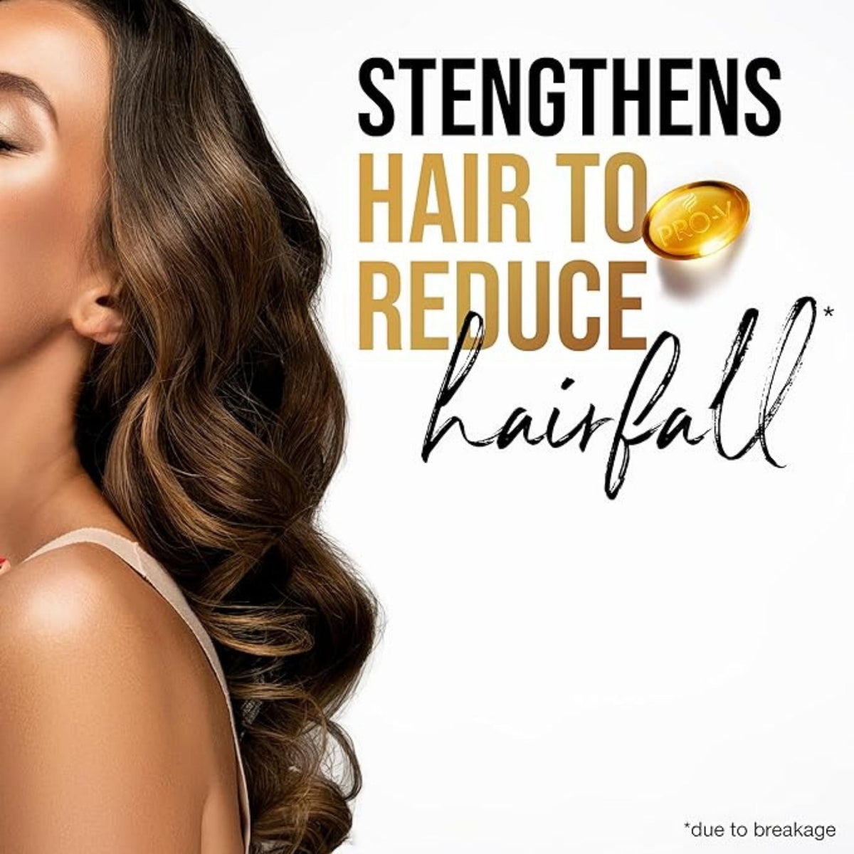 Refect Beauty Pantene Pro-V Anti-Hair Fall Shampoo advertisement featuring a woman with long, healthy wavy hair