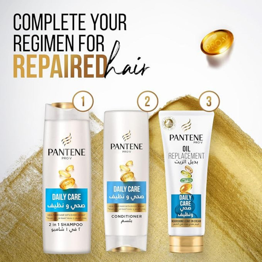 Refect Beauty Pantene Pro-V Daily Care hair regimen set including 2-in-1 shampoo, conditioner, and oil replacement.