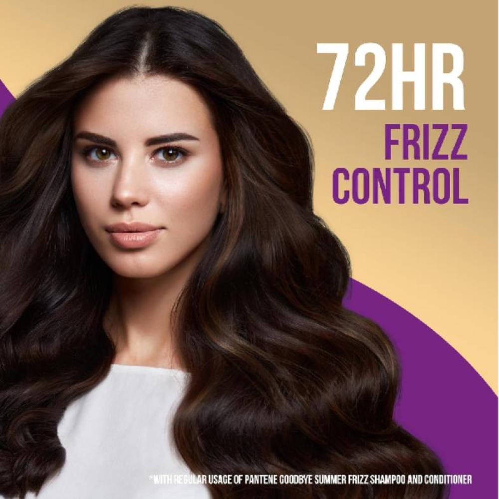 Refect Beauty Pantene Goodbye Frizz leave-in cream featuring a woman with smooth, healthy, long dark hair.