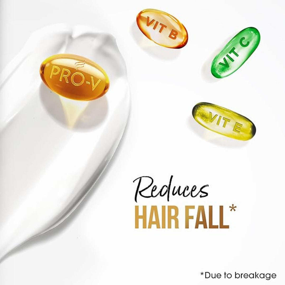 Refect Beauty Pantene Oil Replacement cream texture with Pro-V, B, C, and E vitamin capsules for hair fall reduction.
