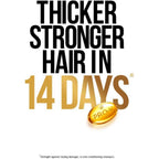 Refect Beauty Pantene Pro-V promotional graphic promising thicker stronger hair in 14 days with a golden nutrient capsule