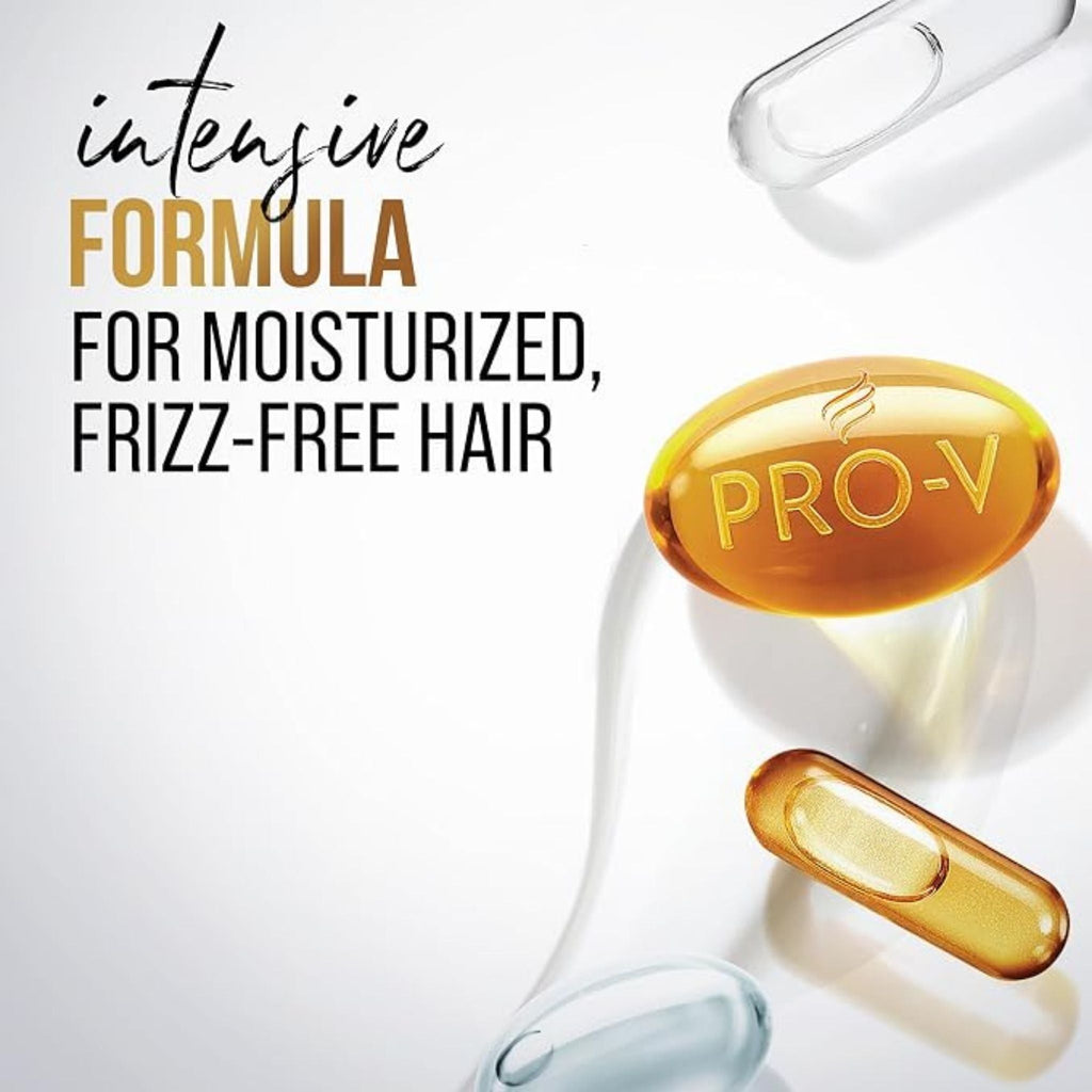 Refect Beauty Pantene Pro-V Smooth & Silky shampoo advertisement featuring golden nutrient capsules for frizz-free hair