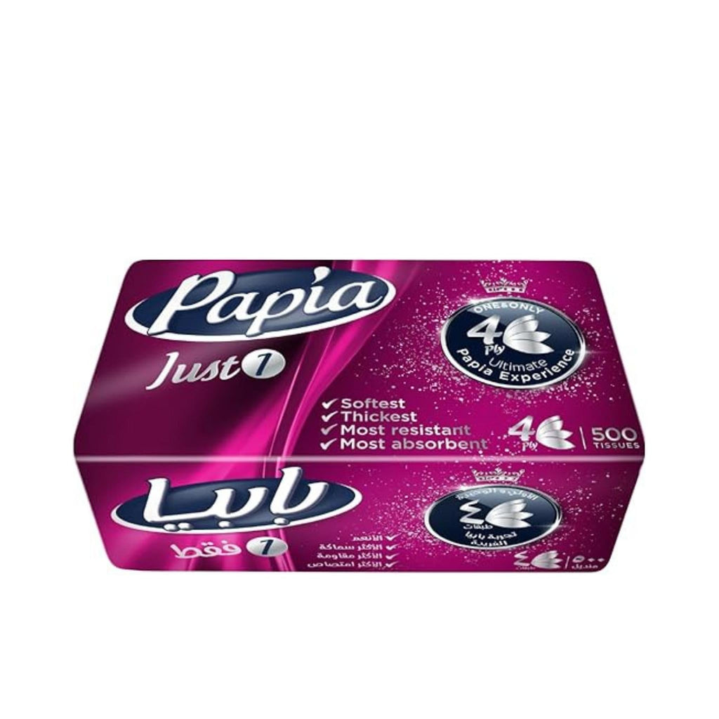 Refect Beauty Papia 4-ply facial tissue pack in deep purple packaging with 500 soft and absorbent sheets