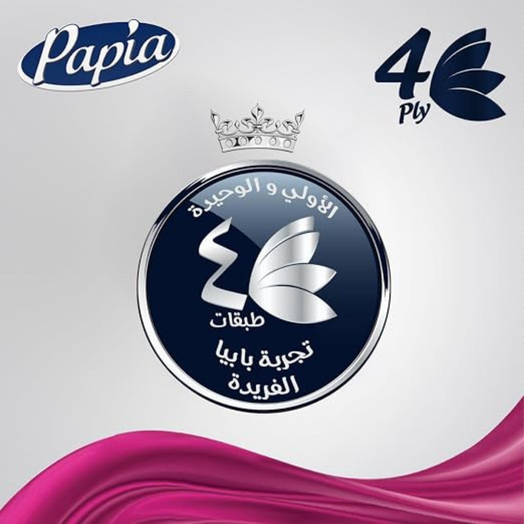 Refect Beauty Papia 4-ply facial tissue branding featuring a crown logo and elegant dark blue and silver design