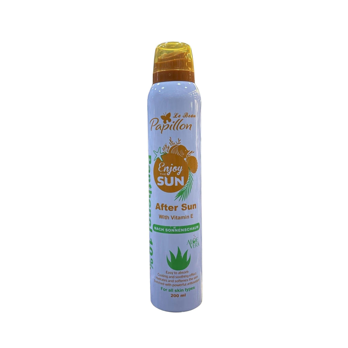Refect Beauty Papillon After Sun lotion spray with Vitamin E in a white 200ml bottle for soothing sun-exposed skin.