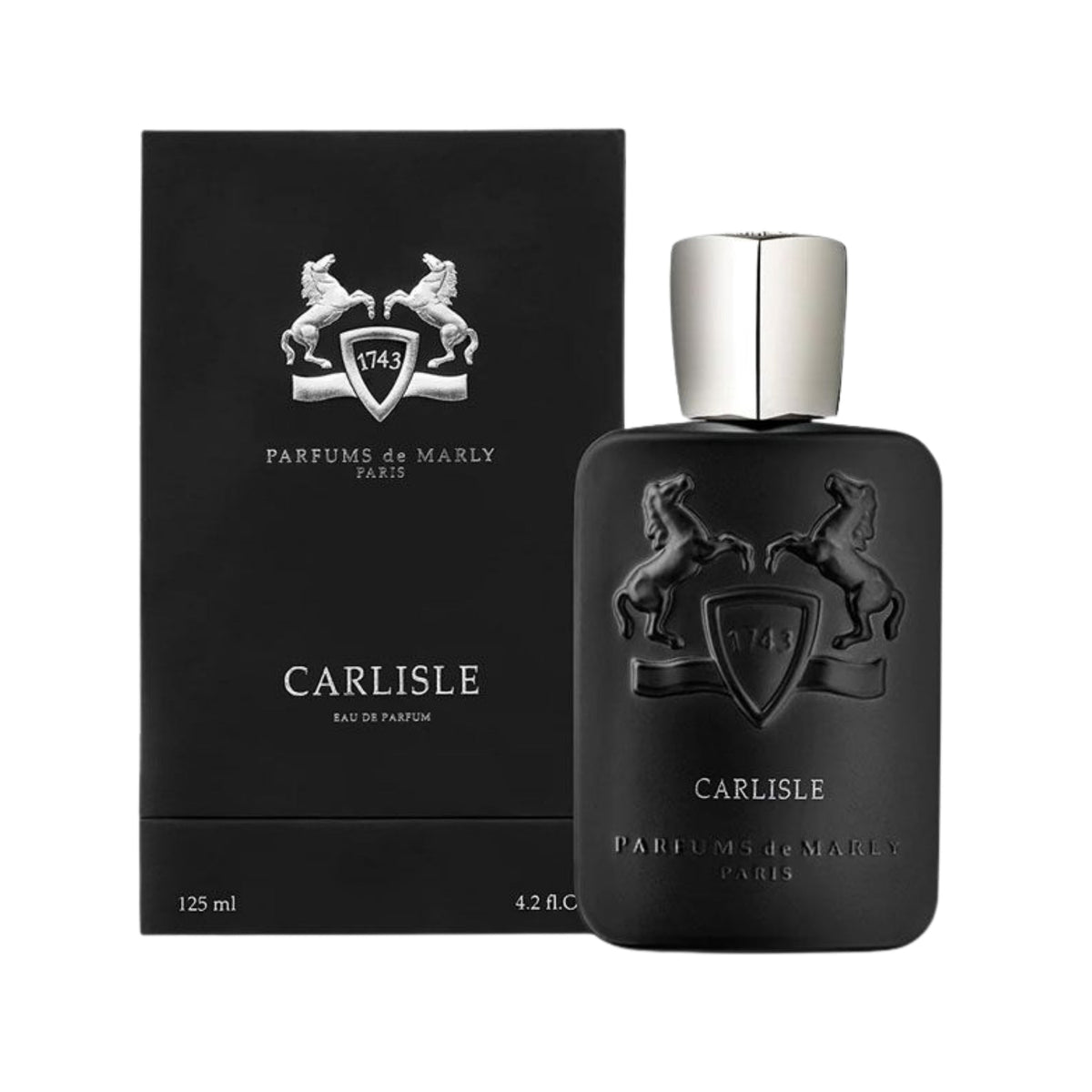 Refect Beauty Parfums de Marly Carlisle Eau de Parfum bottle and black box featuring the iconic horse logo