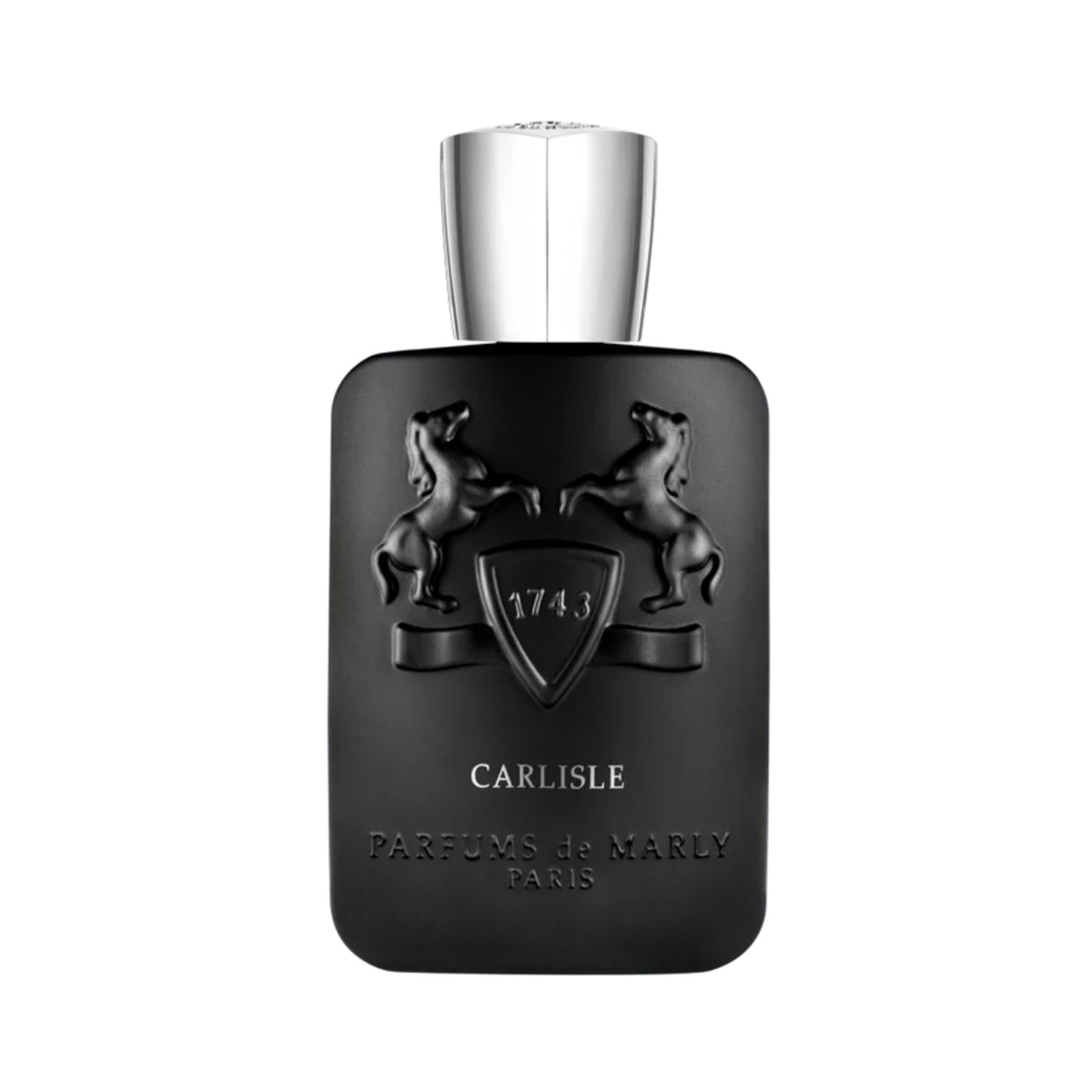 Refect Beauty Parfums de Marly Carlisle Eau de Parfum in a sleek matte black bottle with a silver cap.