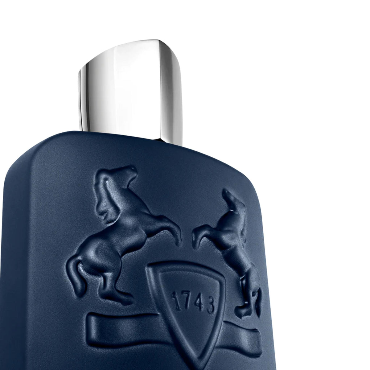Refect Beauty Parfums de Marly Layton eau de parfum bottle featuring a dark blue matte finish and embossed horse logo.