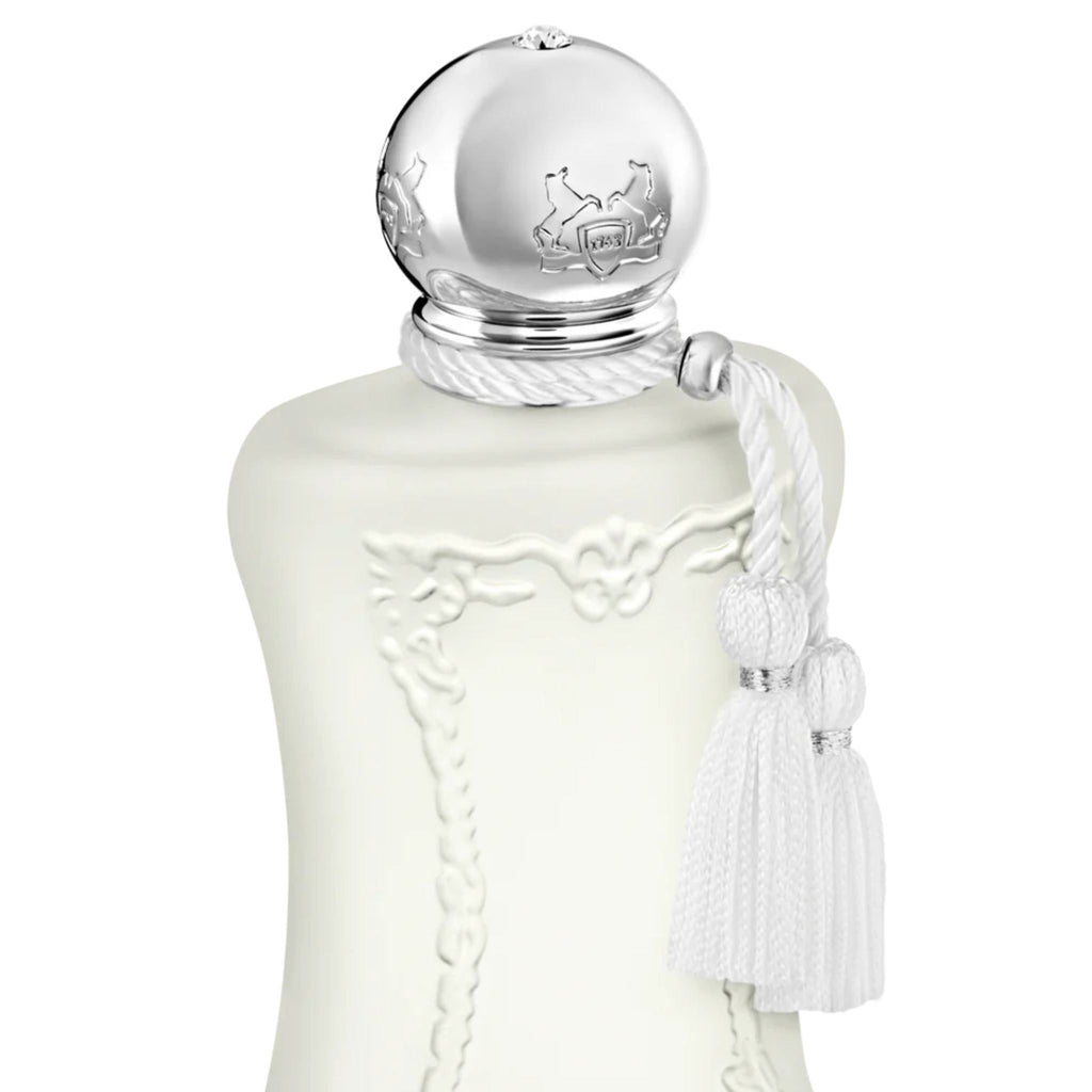 Refect Beauty Parfums de Marly Valaya Eau de Parfum in a matte white bottle with a silver cap and white tassel.