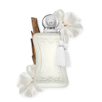 Refect Beauty Parfums de Marly Valaya Eau de Parfum in a white frosted bottle with a silver cap and white tassels.