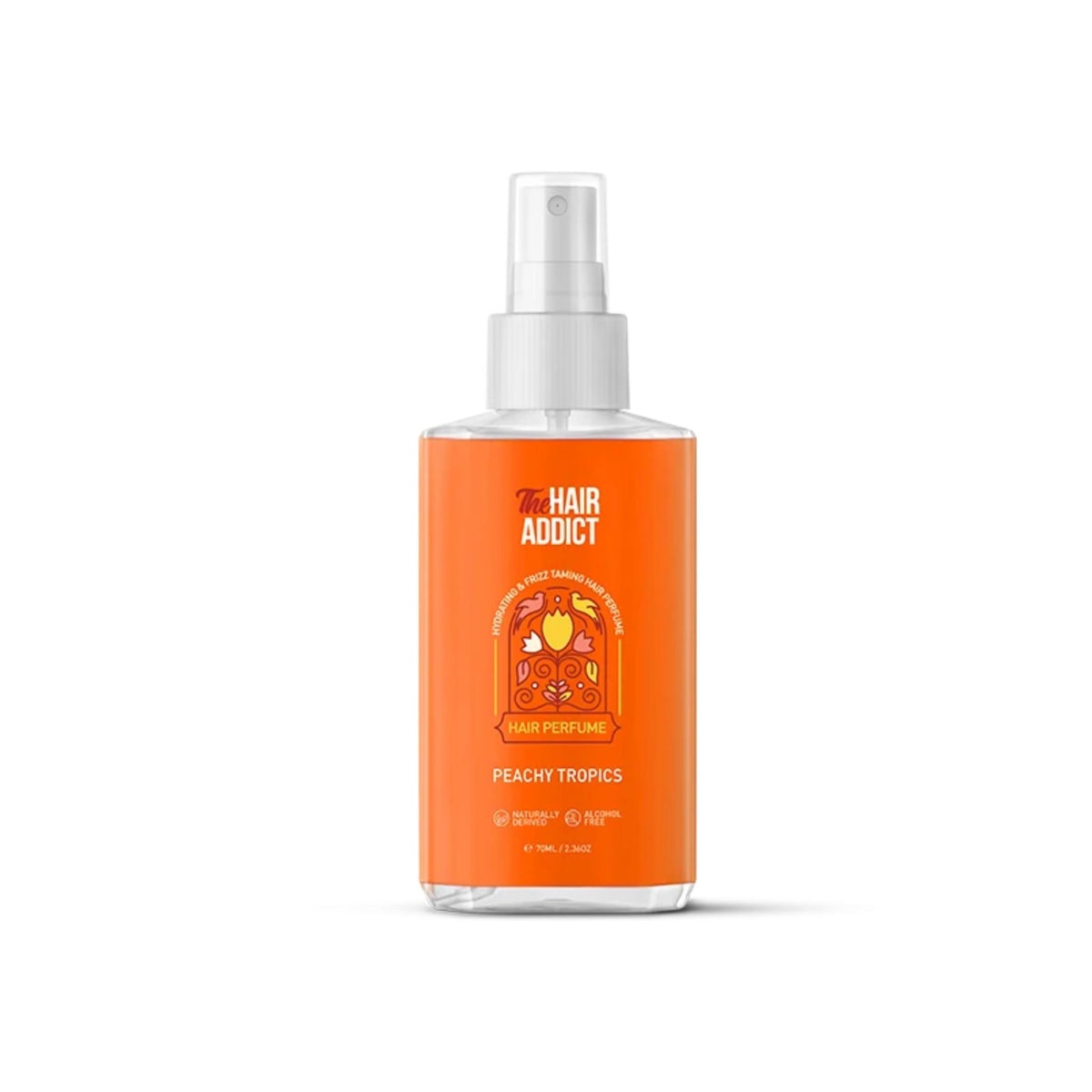 Refect Beauty The Hair Addict Peachy Tropics Haze hydrating hair perfume spray in a clear bottle with orange label