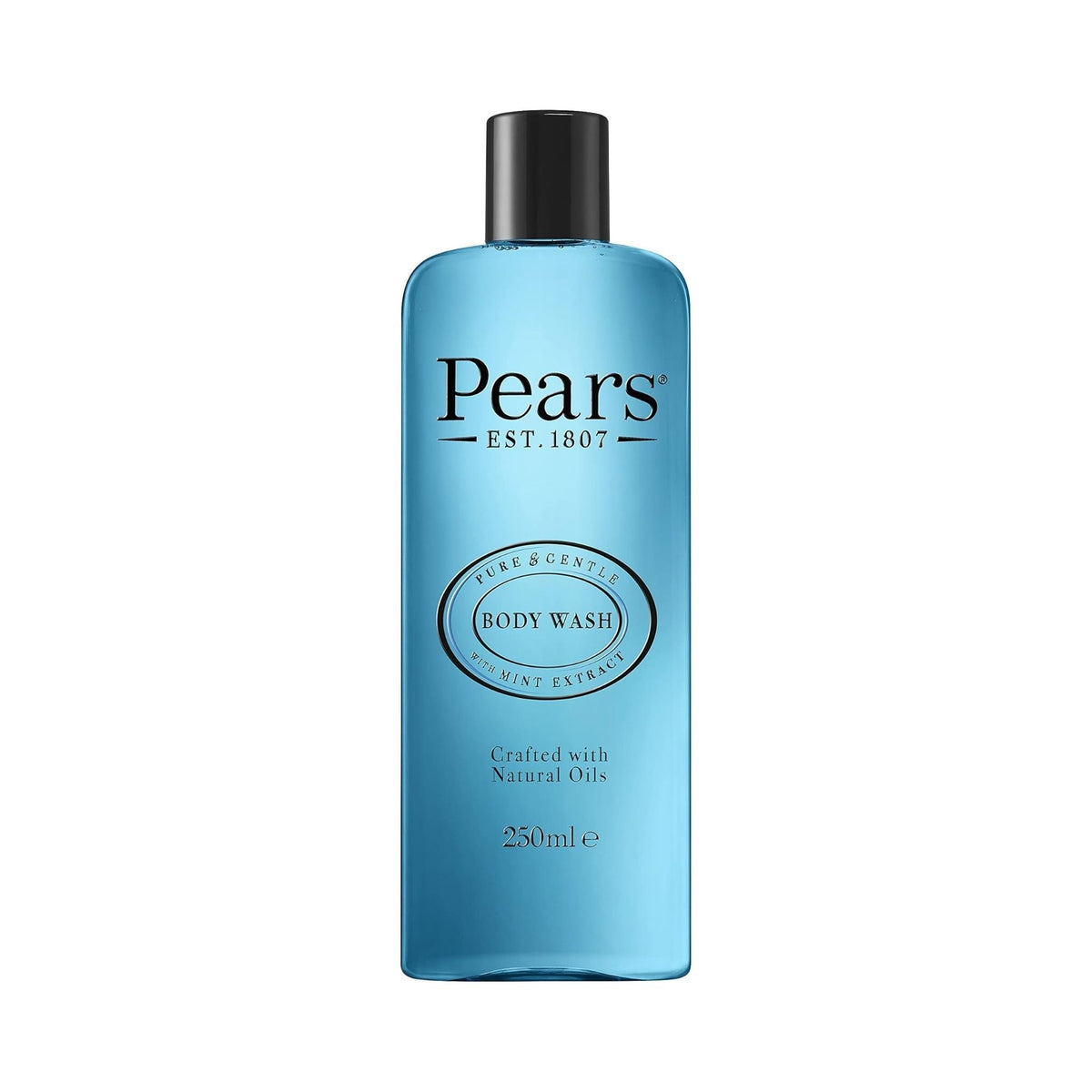 Refect Beauty Pears Pure & Gentle body wash in a blue bottle with mint extract for refreshing skin cleansing.