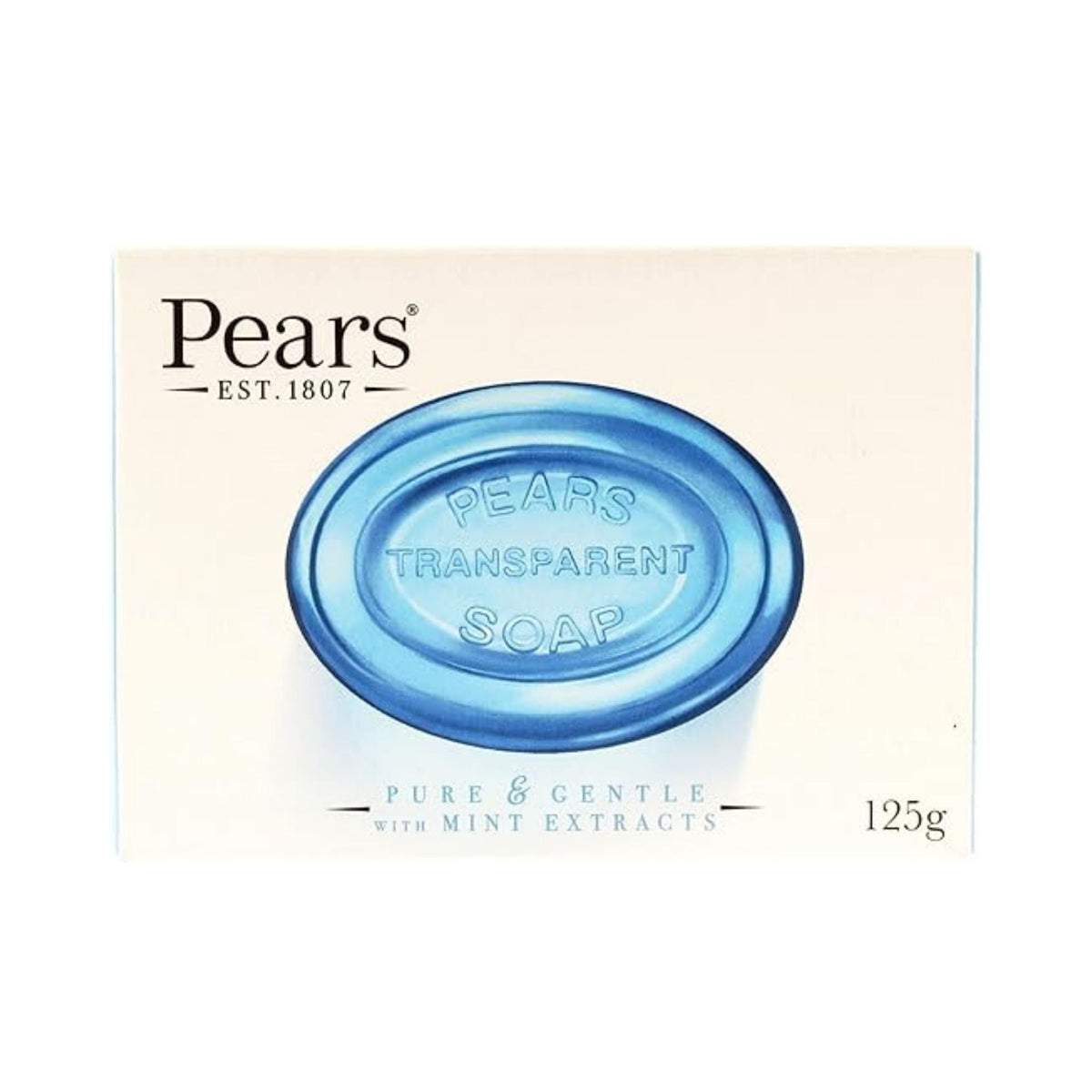 Refect Beauty Pears Pure & Gentle transparent blue soap bar with refreshing mint extracts in its original packaging.