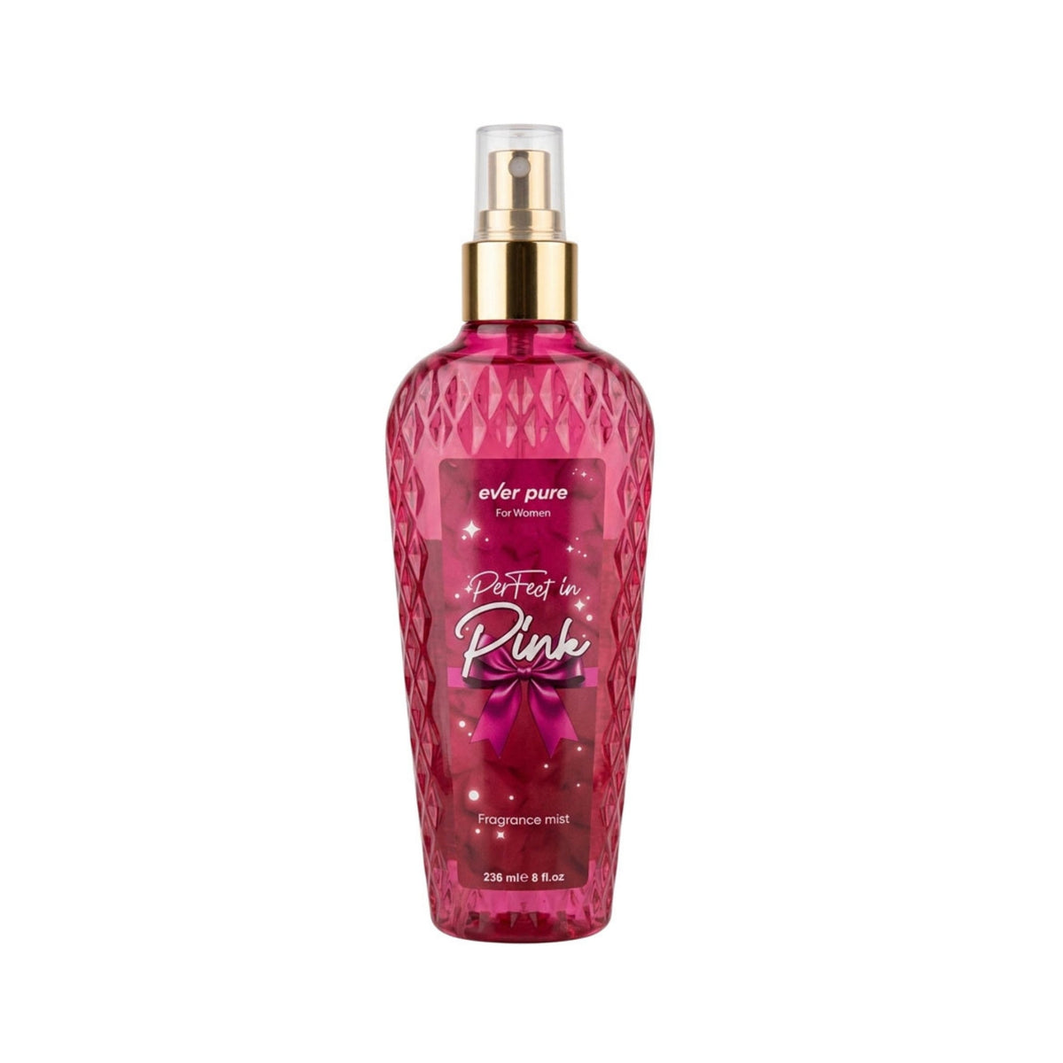 Refect Beauty Ever Pure Perfect in Pink fragrance mist in a textured pink bottle with a gold spray nozzle