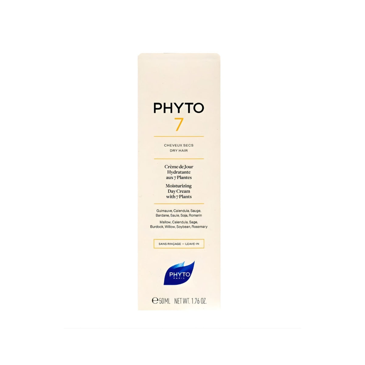 Refect Beauty Phyto 7 Hydrating Day Cream for dry hair in a white 50ml tube with botanical extract details.