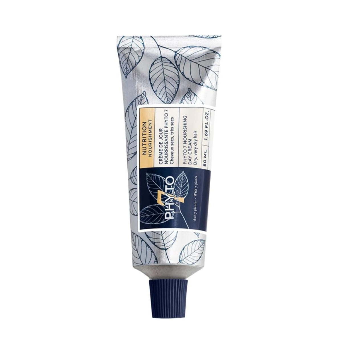 Refect Beauty Phyto 7 Nourishing Day Hair Cream in a silver tube with botanical leaf patterns for dry hair