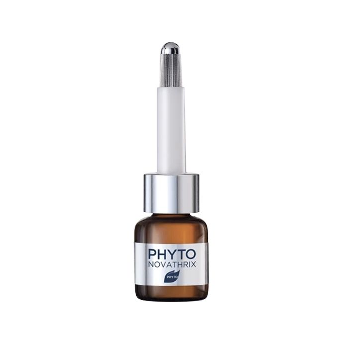 Refect Beauty Phyto Novathrix anti-hair loss ampoule with a silver dropper applicator in a brown glass bottle