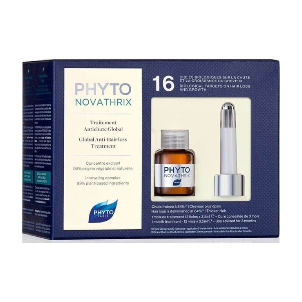 Refect Beauty Phyto Novathrix anti-hair loss treatment box with 12 ampoules for scalp nourishment and hair regrowth.