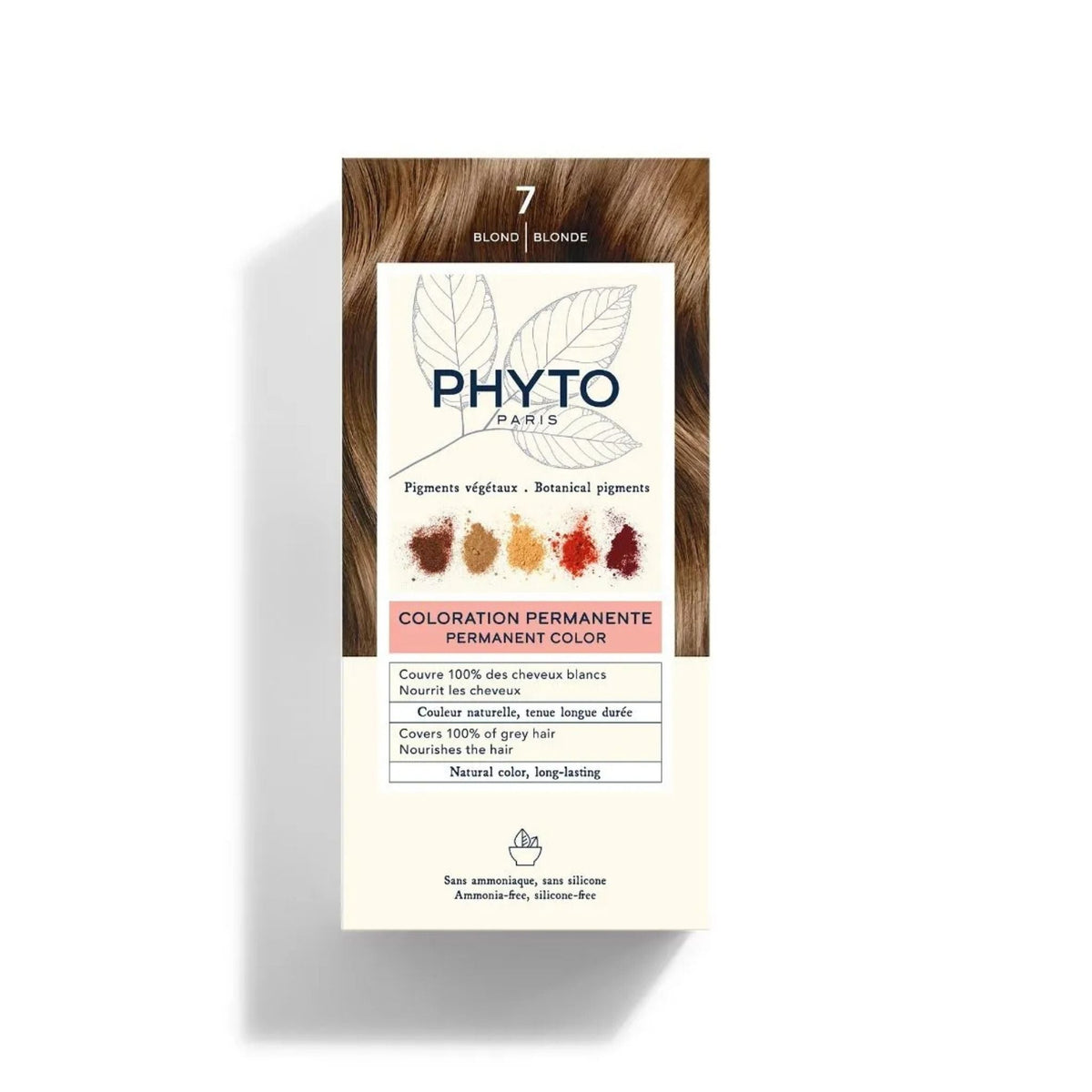 Refect Beauty Phyto Paris permanent hair color box in shade 7 blonde with botanical pigment illustrations