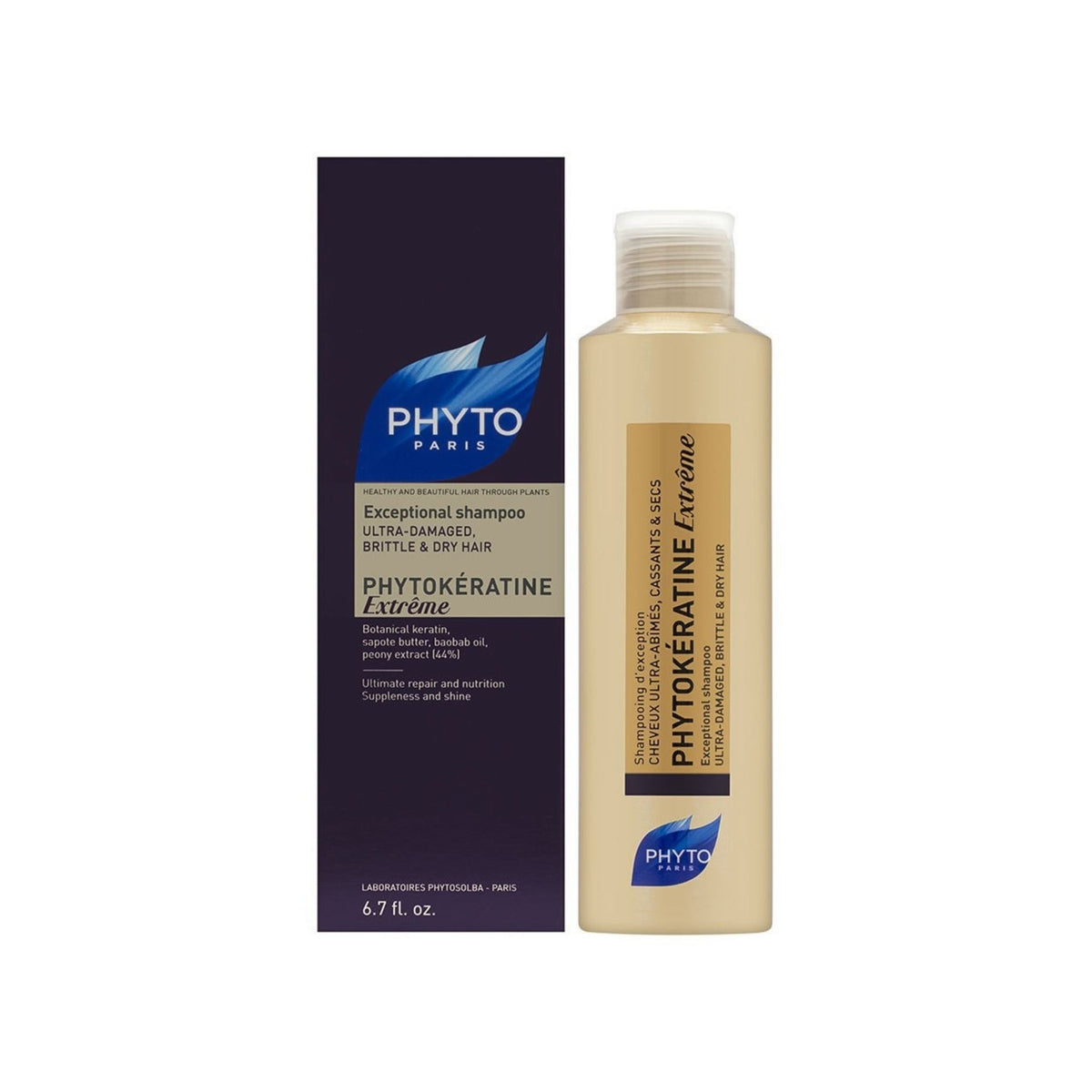 Refect Beauty Phyto Phytokeratine Extreme shampoo bottle and box for ultra-damaged, dry, and brittle hair.