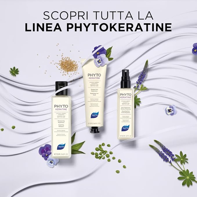 Refect Beauty Phyto Phytokeratine hair care collection featuring shampoo, mask, and heat protecting spray with flowers